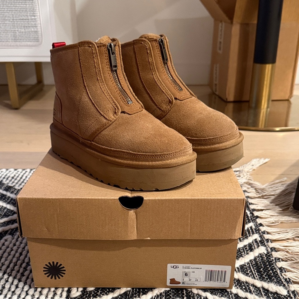 UGG Tan Neumel Platform Zip Boots